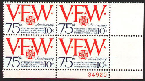Scott #1525 VFW 75th Anniversary Plate Block
