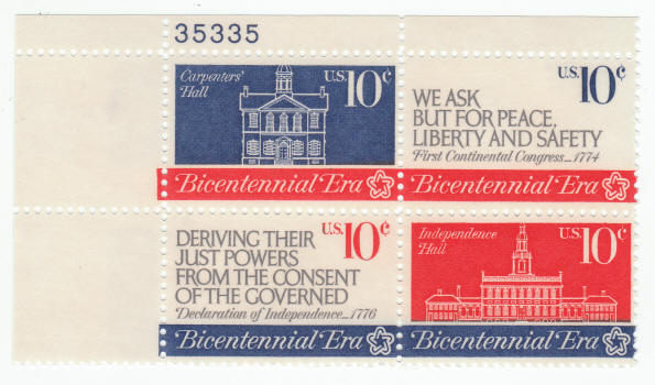 Scott #1543 1546 200th Anniversary First Continental Congress Plate Block