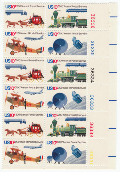 Scott #1572 1575 200 Years Of Postal Service Plate Block