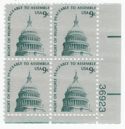 Scott #1591 Right of the People Peaceably to Assemble Plate Block