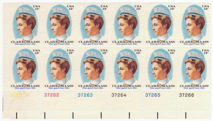 Scott #1699 Clara Maass Heroic Nurse Plate Block