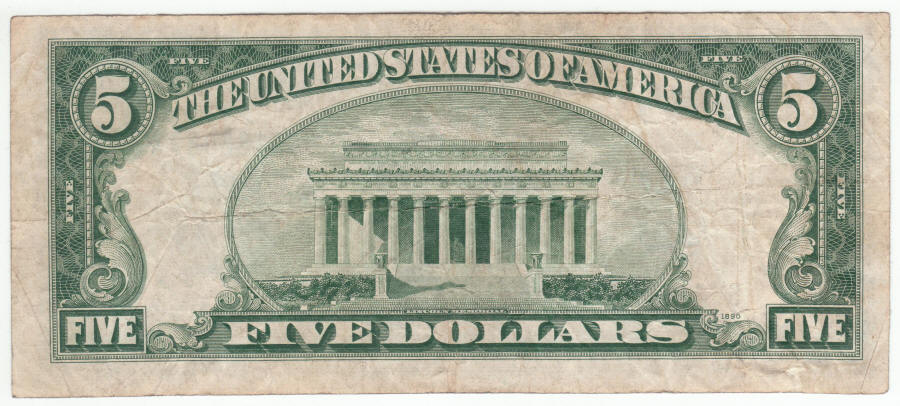 1934 Series D US Lincoln Five Dollar Silver Certificate