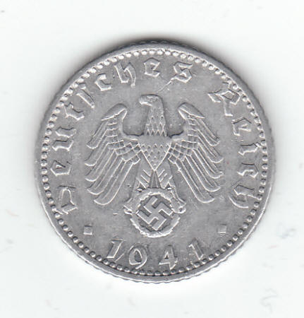 1941A German 50 Reichspfennig Coin Obverse