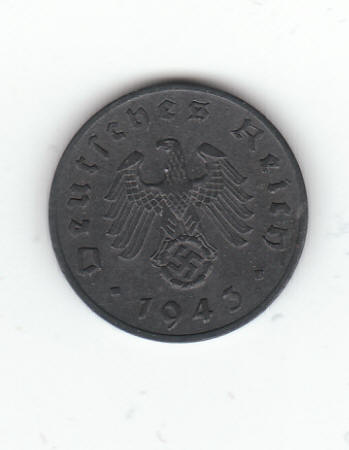1943F German 1 Reichspfennig Coin Obverse
