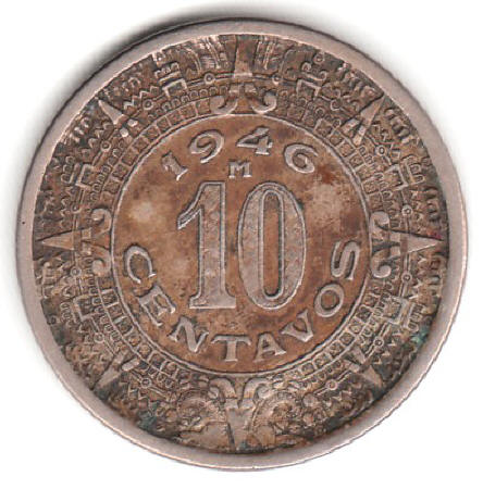 1946 Mexico 10 Centavos Coin reverse