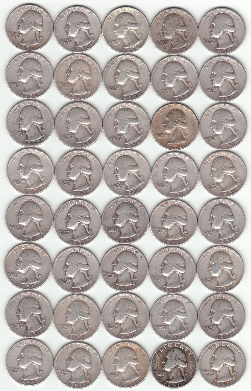 1950 1951 United States Silver Washington Quarters obverse