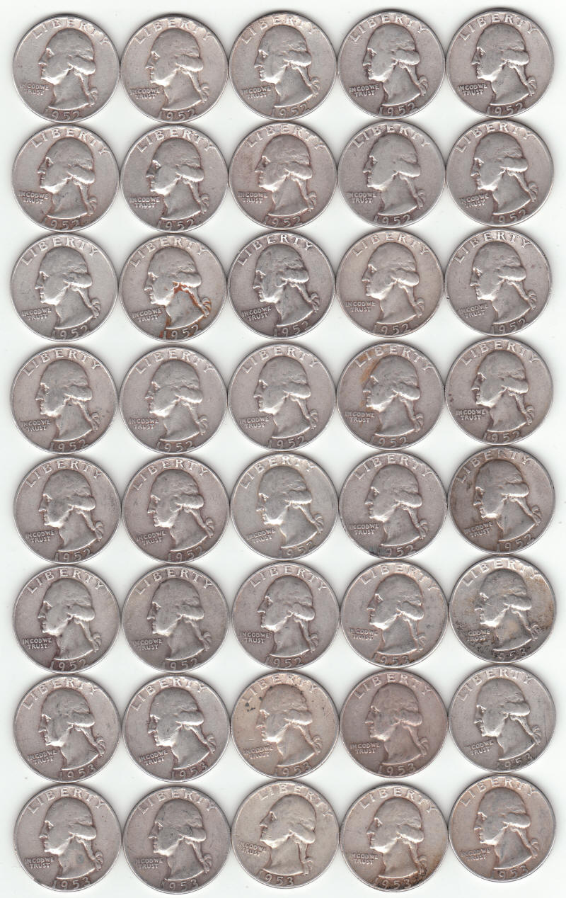 1952 1953 United States Silver Washington Quarters obverse