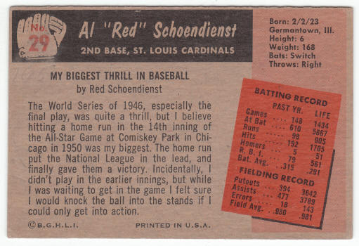 1955 Bowman Red Schoendienst #29 Hall of Fame
