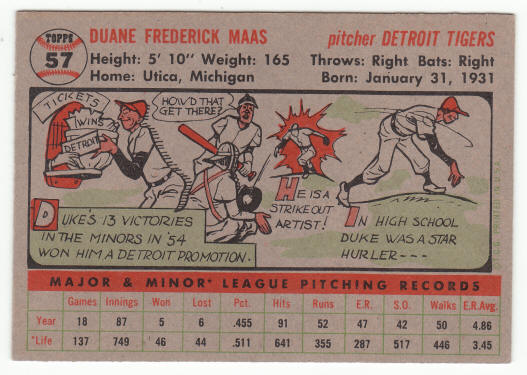 1956 Topps #57 Duke Maas Rookie Card