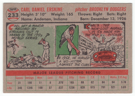 1956 Topps Carl Erskine 233