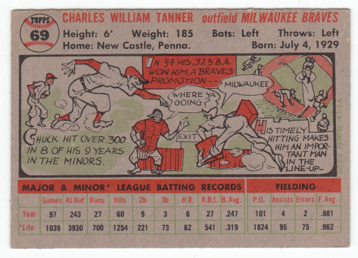 1956 Topps #69 Chuck Tanner back