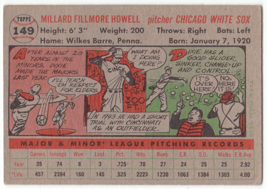 1956 Topps #149 Dixie Howell back