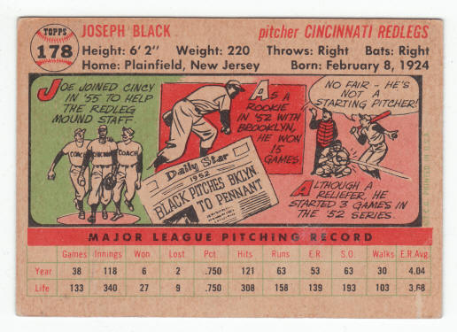 1956 Topps #178 Joe Black back