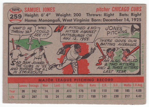 1956 Topps #259 Sam Jones back