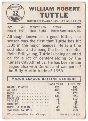 1960 Leaf #32 Bill Tuttle back