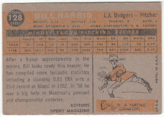1960 Topps Baseball #128 Bill Harris Rookie Star