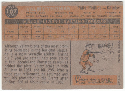 1960 Topps Baseball #167 Valmy Thomas