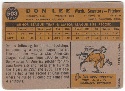 1960 Topps Baseball #503 Don Lee