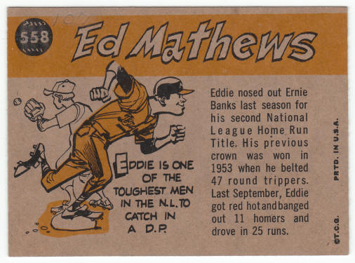1960 Topps Baseball Eddie Mathews AS #558