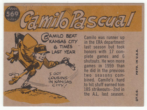 1960 Topps Baseball Camilo Pascual AS #569