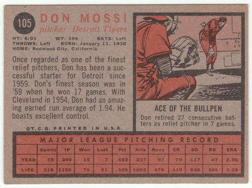 1962 Topps Baseball #105 Don Mossi