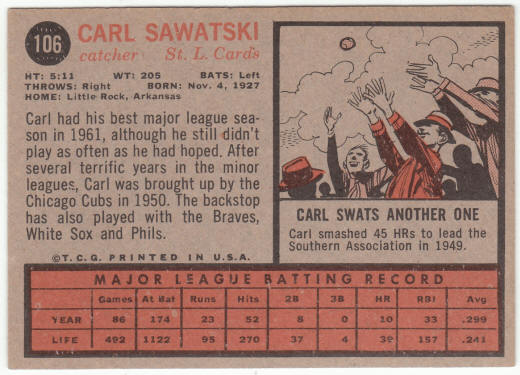 1962 Topps Baseball #106 Carl Sawatski