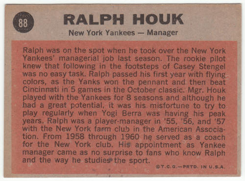 1962 Topps Baseball #88 Ralph Houk
