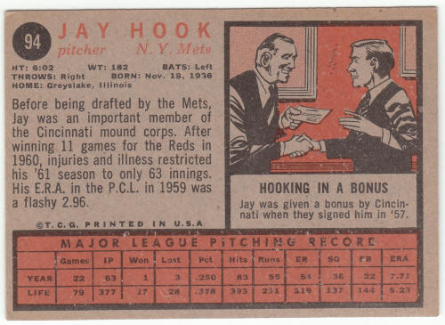 1962 Topps Baseball #94 Jay Hook