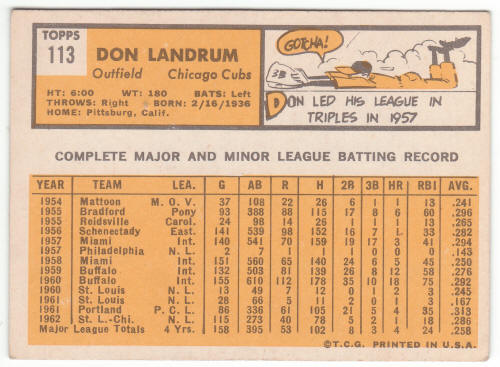 1963 Topps Baseball #113 Don Landrum