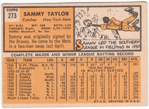 1963 Topps Baseball #273 Sammy Taylor