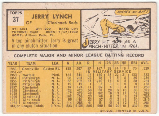 1963 Topps Baseball #37 Jerry Lynch