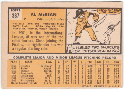 1963 Topps Baseball #387A Al McBean
