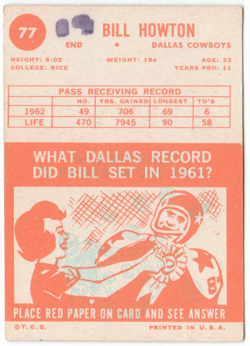 1963 Topps Football #77 Billy Howton