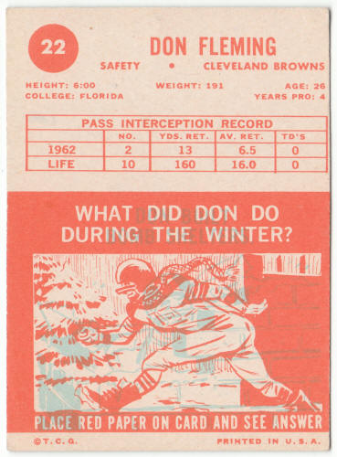 1963 Topps Football #22 Don Fleming Rookie Card