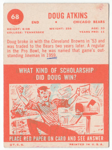 1963 Topps #68 Doug Atkins back