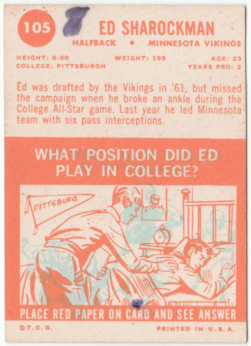 1963 Topps Football #105 Ed Sharockman Rookie Card