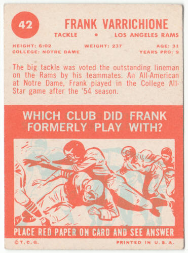 1963 Topps Football #42 Frank Varrichione
