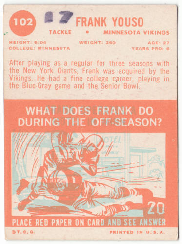 1963 Topps Football #102 Frank Youso