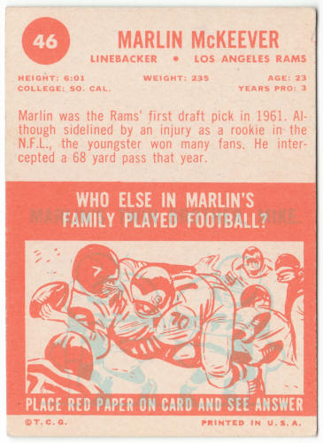 1963 Topps Football #46 Marlin McKeever Rookie Card