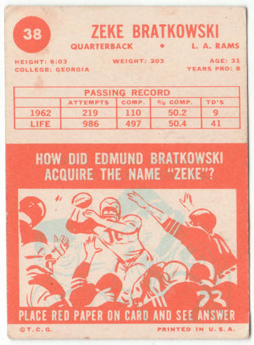 1963 Topps Football #38 Zeke Bratkowski