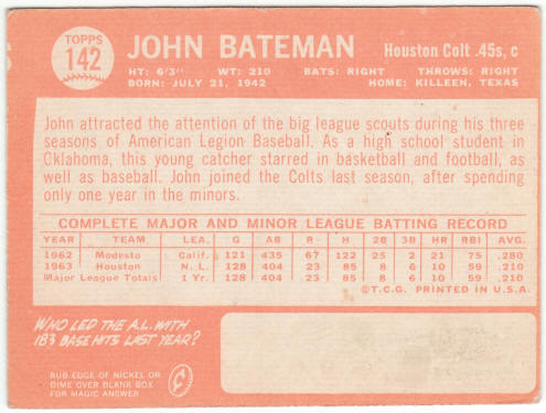 1964 Topps Baseball #142 John Bateman