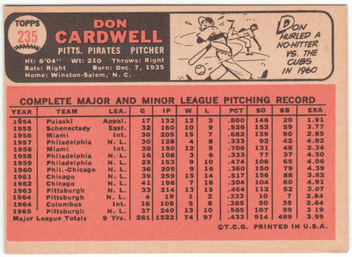1966 Topps Baseball #235 Don Cardwell