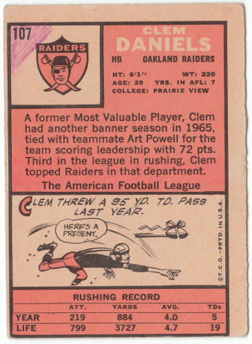 1966 Topps Football #107 Clem Daniels