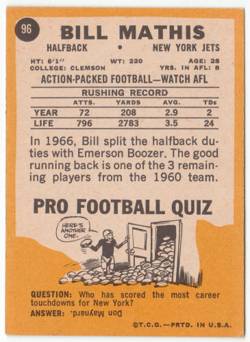 1967 Topps #96 Bill Mathis back