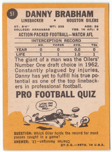 1967 Topps Football #57 Danny Brabham