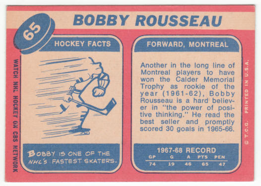 1968-69 Topps Hockey #65 Bobby Rousseau