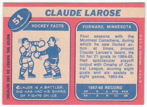1968-69 Topps Hockey #51 Claude Larose