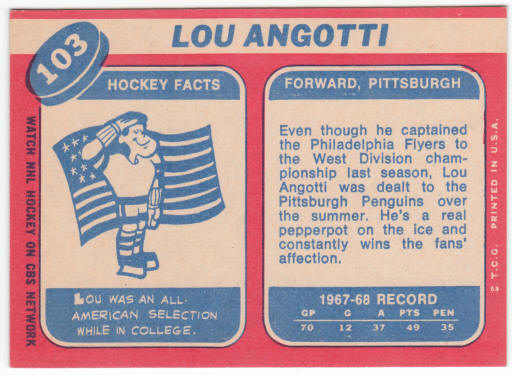 1968-69 Topps Hockey #103 Lou Angotti