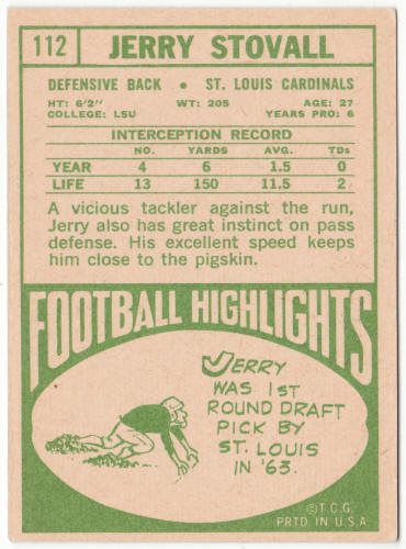 1968 Topps Football #112 Jerry Stovall