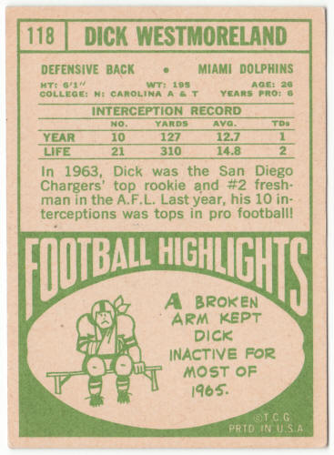 1968 Topps Football #118 Dick Westmoreland
